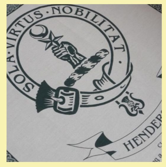 Image 0 of Henderson Clan Cloot Crest Unbleached Cotton Printed Tea Towel