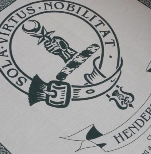 Image 1 of Henderson Clan Cloot Crest Unbleached Cotton Printed Tea Towel