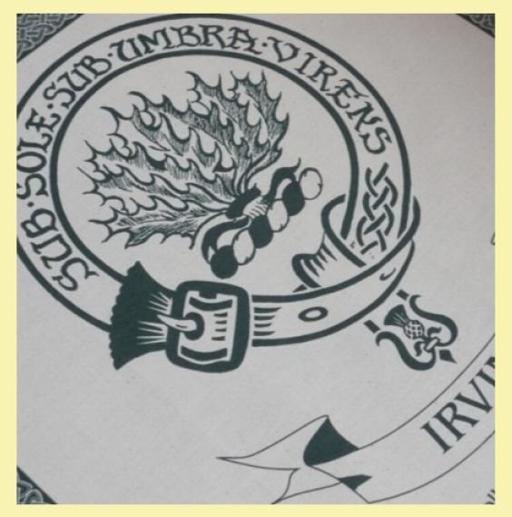 Image 0 of Irvine Clan Cloot Crest Unbleached Cotton Printed Tea Towel