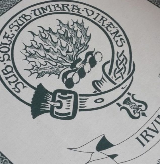Image 1 of Irvine Clan Cloot Crest Unbleached Cotton Printed Tea Towel