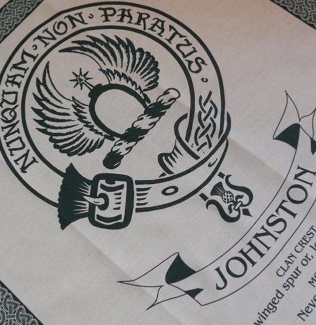 Image 1 of Johnston Clan Cloot Crest Unbleached Cotton Printed Tea Towel