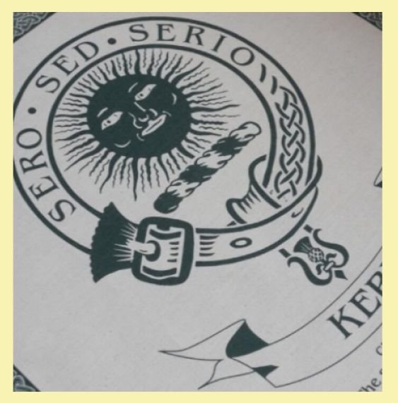 Image 0 of Kerr Clan Cloot Crest Unbleached Cotton Printed Tea Towel
