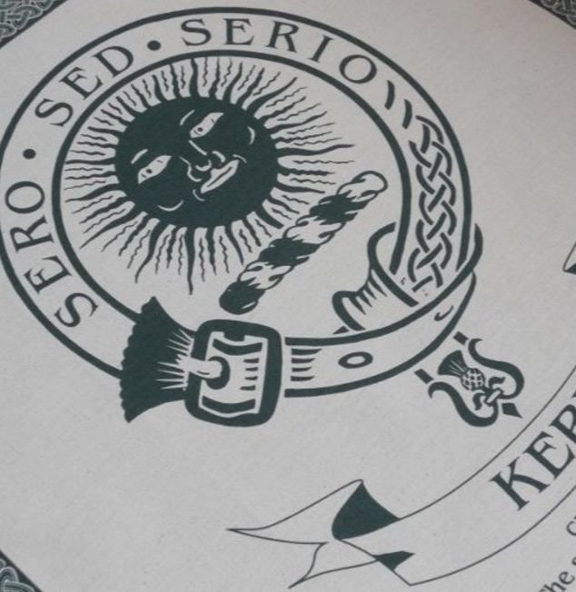 Image 1 of Kerr Clan Cloot Crest Unbleached Cotton Printed Tea Towel