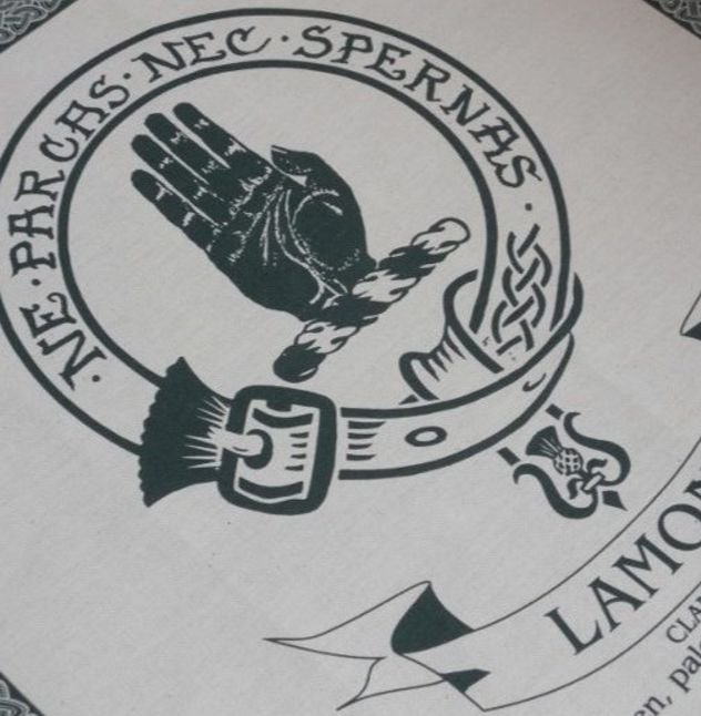 Image 1 of Lamont Clan Cloot Crest Unbleached Cotton Printed Tea Towel