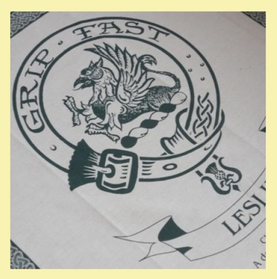 Image 0 of Leslie Clan Cloot Crest Unbleached Cotton Printed Tea Towel