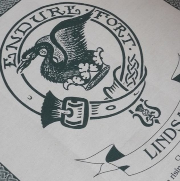 Image 1 of Lindsay Clan Cloot Crest Unbleached Cotton Printed Tea Towel