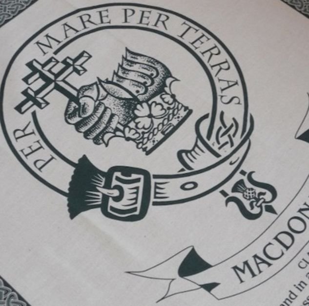 Image 1 of MacDonald Clan Cloot Crest Unbleached Cotton Printed Tea Towel