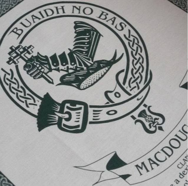 Image 1 of MacDougall Clan Cloot Crest Unbleached Cotton Printed Tea Towel