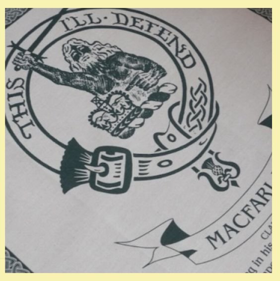 Image 0 of MacFarlane Clan Cloot Crest Unbleached Cotton Printed Tea Towel