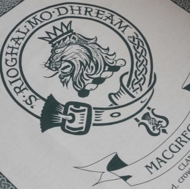 Image 1 of MacGregor Clan Cloot Crest Unbleached Cotton Printed Tea Towel