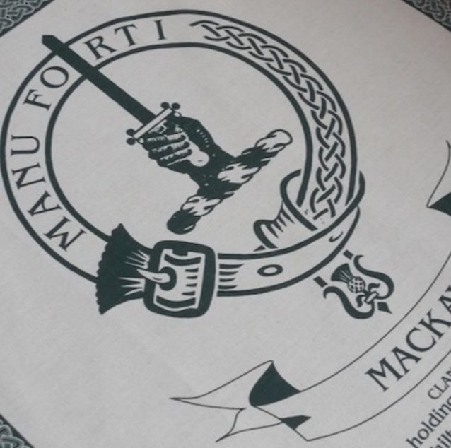 Image 1 of Mackay Clan Cloot Crest Unbleached Cotton Printed Tea Towel