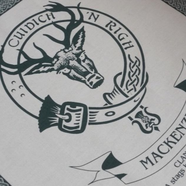 Image 1 of MacKenzie Clan Cloot Crest Unbleached Cotton Printed Tea Towel