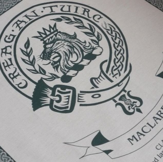 Image 1 of MacLaren Clan Cloot Crest Unbleached Cotton Printed Tea Towel