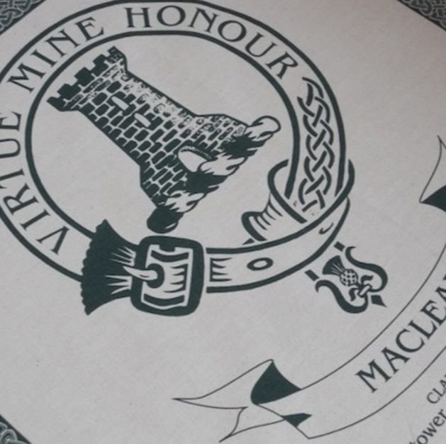 Image 1 of MacLean Clan Cloot Crest Unbleached Cotton Printed Tea Towel