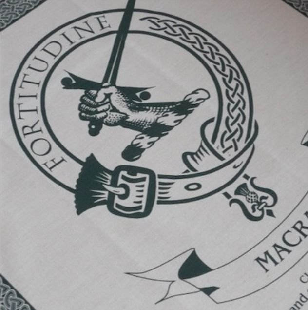Image 1 of MacRae Clan Cloot Crest Unbleached Cotton Printed Tea Towel
