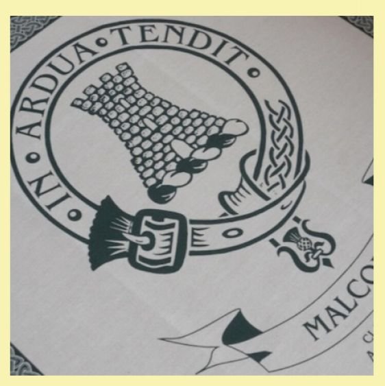 Image 0 of Malcolm Clan Cloot Crest Unbleached Cotton Printed Tea Towel