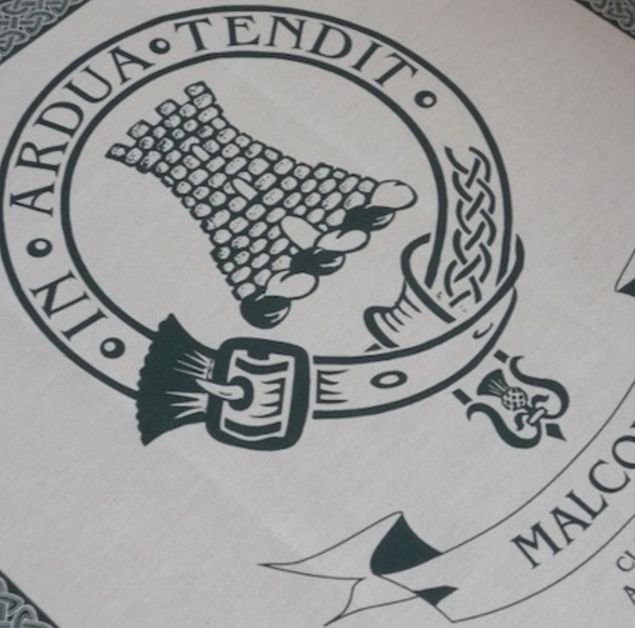 Image 1 of Malcolm Clan Cloot Crest Unbleached Cotton Printed Tea Towel
