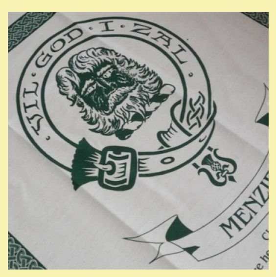 Image 0 of Menzies Clan Cloot Crest Unbleached Cotton Printed Tea Towel