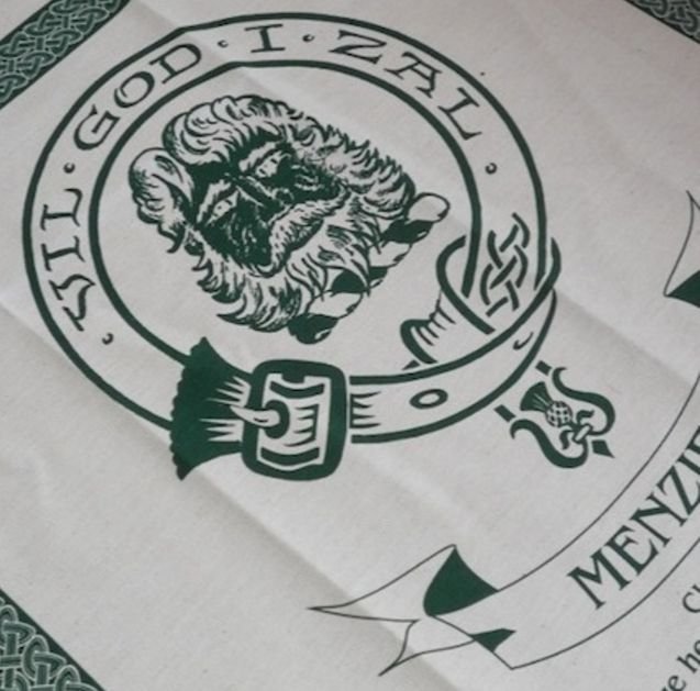 Image 1 of Menzies Clan Cloot Crest Unbleached Cotton Printed Tea Towel