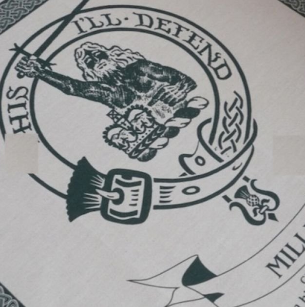 Image 1 of Miller Clan Cloot Crest Unbleached Cotton Printed Tea Towel