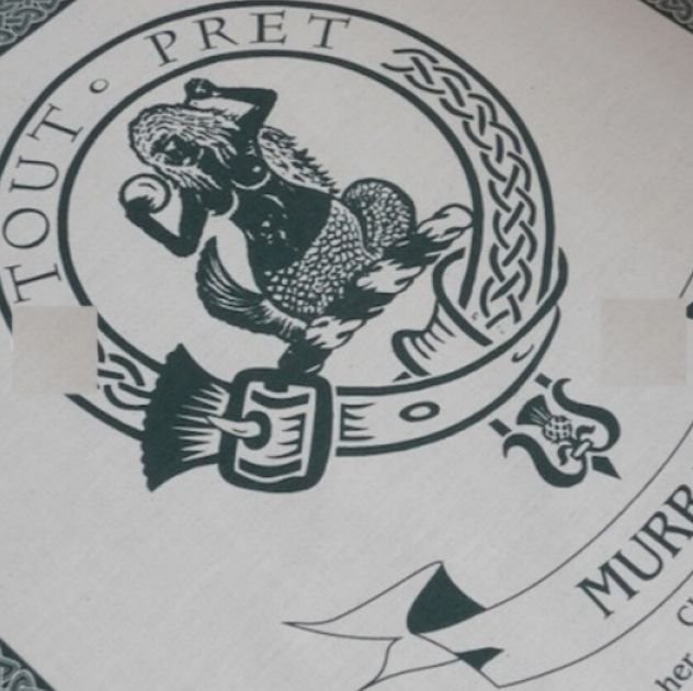Image 1 of Murray Clan Cloot Crest Unbleached Cotton Printed Tea Towel