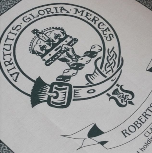 Image 1 of Robertson Clan Cloot Crest Unbleached Cotton Printed Tea Towel