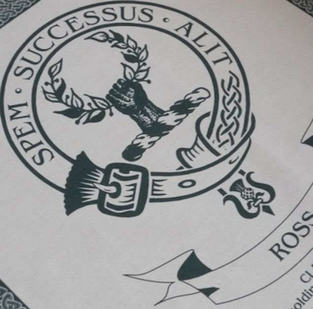 Image 1 of Ross Clan Cloot Crest Unbleached Cotton Printed Tea Towel