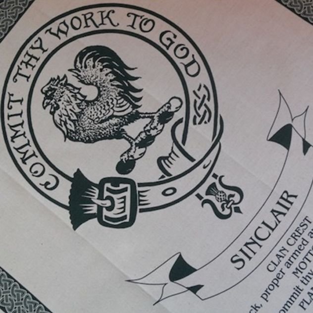 Image 1 of Sinclair Clan Cloot Crest Unbleached Cotton Printed Tea Towel