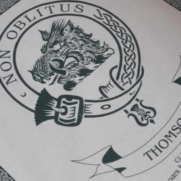 Image 1 of Thomson Clan Cloot Crest Unbleached Cotton Printed Tea Towel