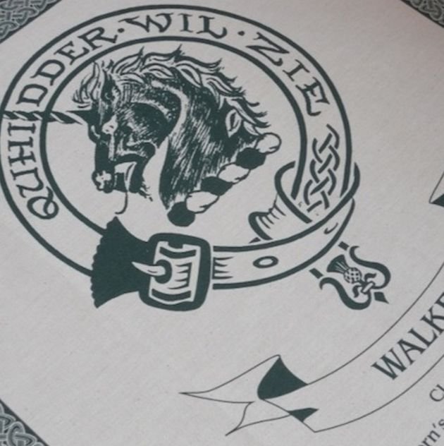 Image 1 of Walker Clan Cloot Crest Unbleached Cotton Printed Tea Towel
