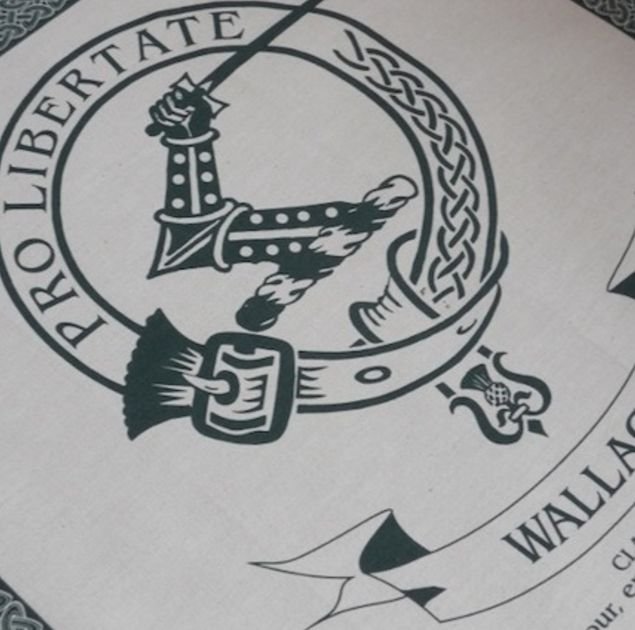 Image 1 of Wallace Clan Cloot Crest Unbleached Cotton Printed Tea Towel