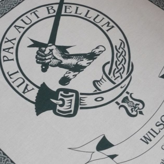 Image 1 of Wilson Clan Cloot Crest Unbleached Cotton Printed Tea Towel