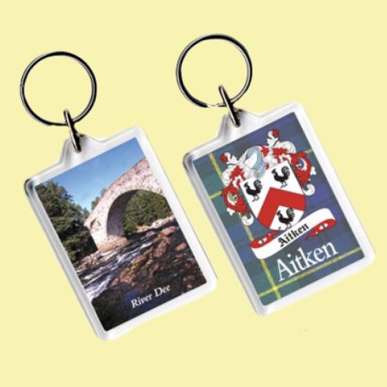 Image 0 of Aitken Coat of Arms Tartan Family Name Acryllic Key Ring Set of 3