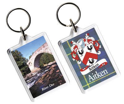 Image 1 of Aitken Coat of Arms Tartan Family Name Acryllic Key Ring Set of 5