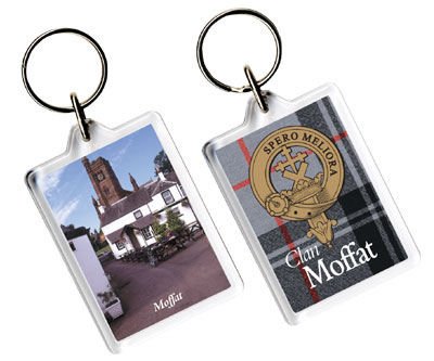 Image 1 of Moffat Clan Badge Tartan Family Name Acryllic Key Ring Set of 5