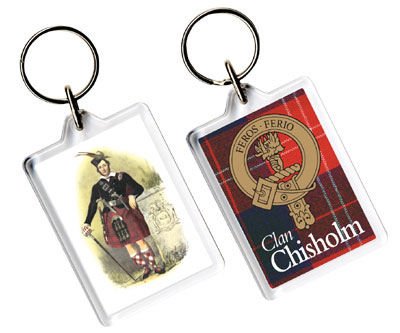 Image 1 of Chisholm Clan Badge Tartan Family Name Acryllic Key Ring Set of 3