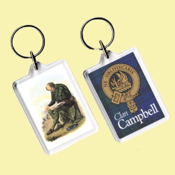 Image 0 of Campbell Clan Badge Tartan Family Name Acryllic Key Ring Set of 3