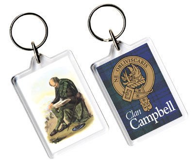 Image 1 of Campbell Clan Badge Tartan Family Name Acryllic Key Ring Set of 3