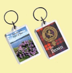 Brown Clan Badge Tartan Family Name Acryllic Key Ring Set of 3