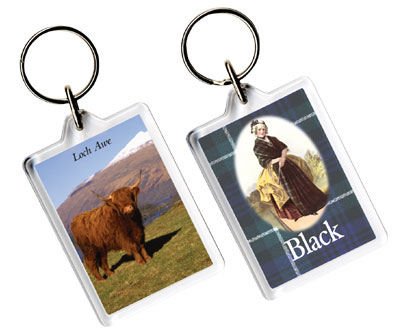 Image 1 of Black Tartan Scottish Family Name Acryllic Key Ring Set of 3