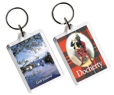 Image 1 of Docherty Tartan Scottish Family Name Acryllic Key Ring Set of 3