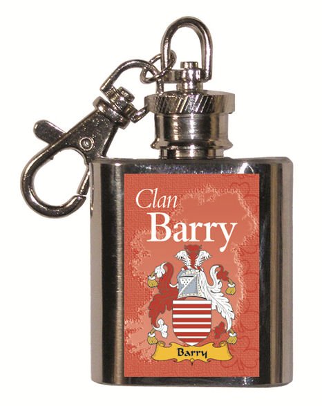 Image 1 of Barry Coat of Arms Irish Family Name Nipflask Key Ring Set of 4