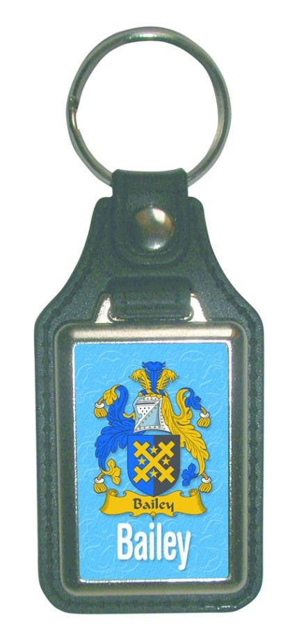 Image 1 of Bailey Coat of Arms English Family Name Leather Key Ring Set of 2