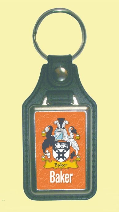 Image 0 of Baker Coat of Arms English Family Name Leather Key Ring Set of 2