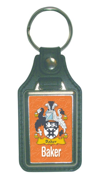 Image 1 of Baker Coat of Arms English Family Name Leather Key Ring Set of 2