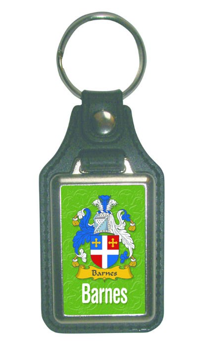 Image 1 of Barnes Coat of Arms English Family Name Leather Key Ring Set of 2
