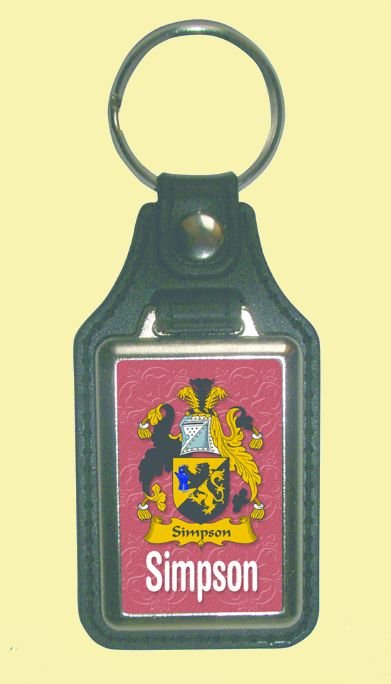 Image 0 of Simpson Coat of Arms English Family Name Leather Key Ring Set of 2