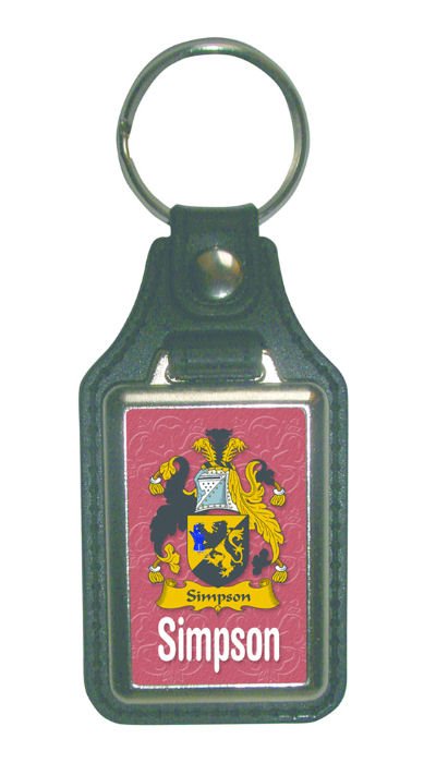 Image 1 of Simpson Coat of Arms English Family Name Leather Key Ring Set of 2