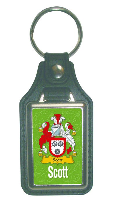 Image 1 of Scott Coat of Arms English Family Name Leather Key Ring Set of 2