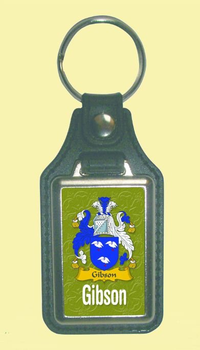 Image 0 of Gibson Coat of Arms English Family Name Leather Key Ring Set of 2